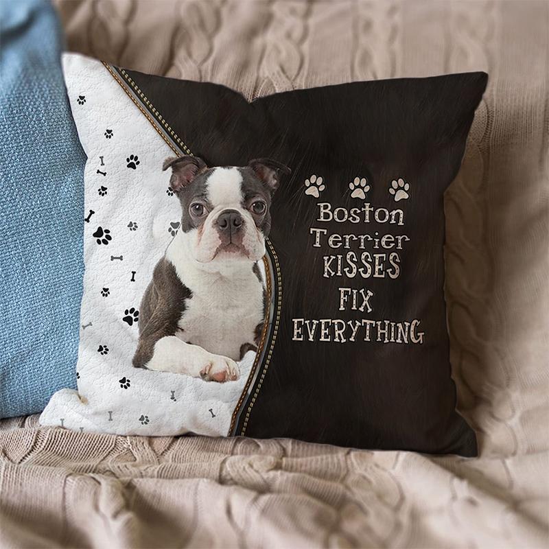 Pet Dog Print Linen Sofa Cushion Peach Skin Pillowcase