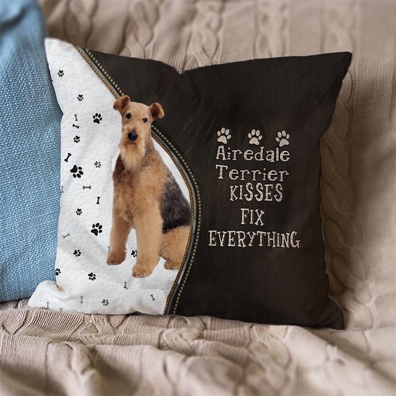 Pet Dog Print Linen Sofa Cushion Peach Skin Pillowcase