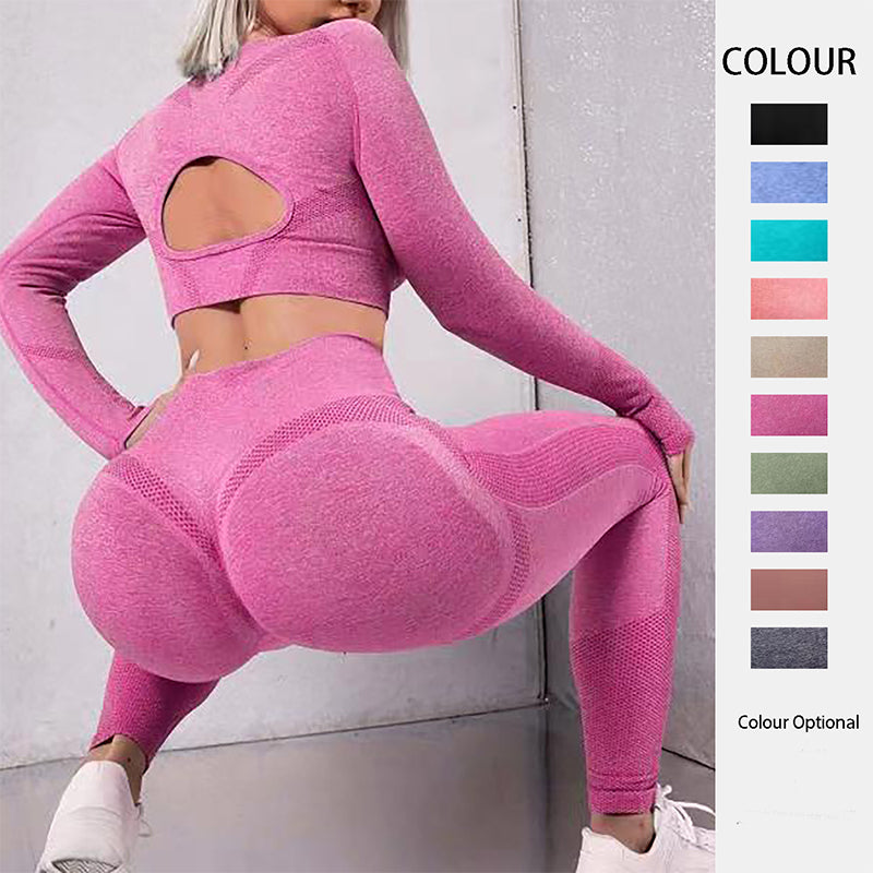 Seamless 2-Piece Yoga Pants and Long Sleeve Tops Set: Enhancing Butt Lift, Slim Fit Workout Attire for Gym, Fitness, and Sports