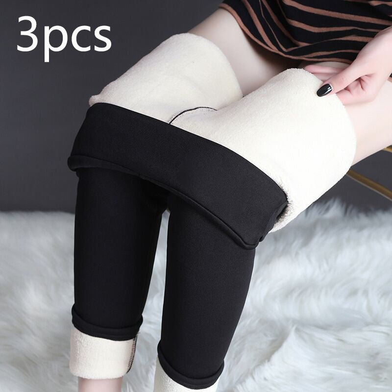 Cold-Weather Leggings with High Stretch and Cozy Lamb Cashmere Lining for Women's Fitness – Thick and Warm Skinny Pants