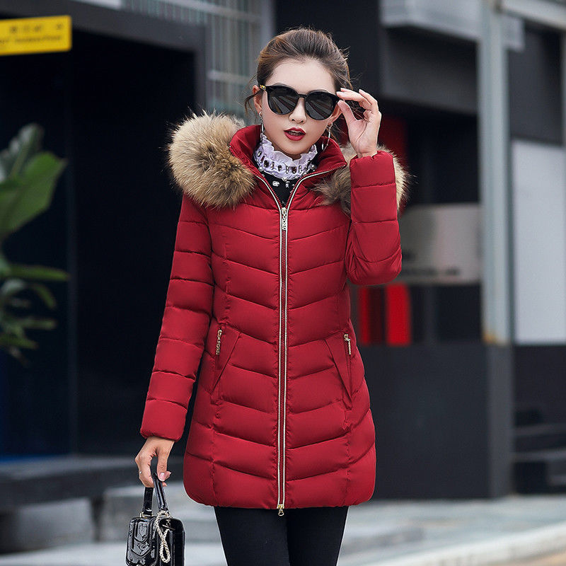 Women's Fashion Slim Fit Long Cotton-Padded Hooded Parka Jacket for Winter with Wadded Outerwear Coat