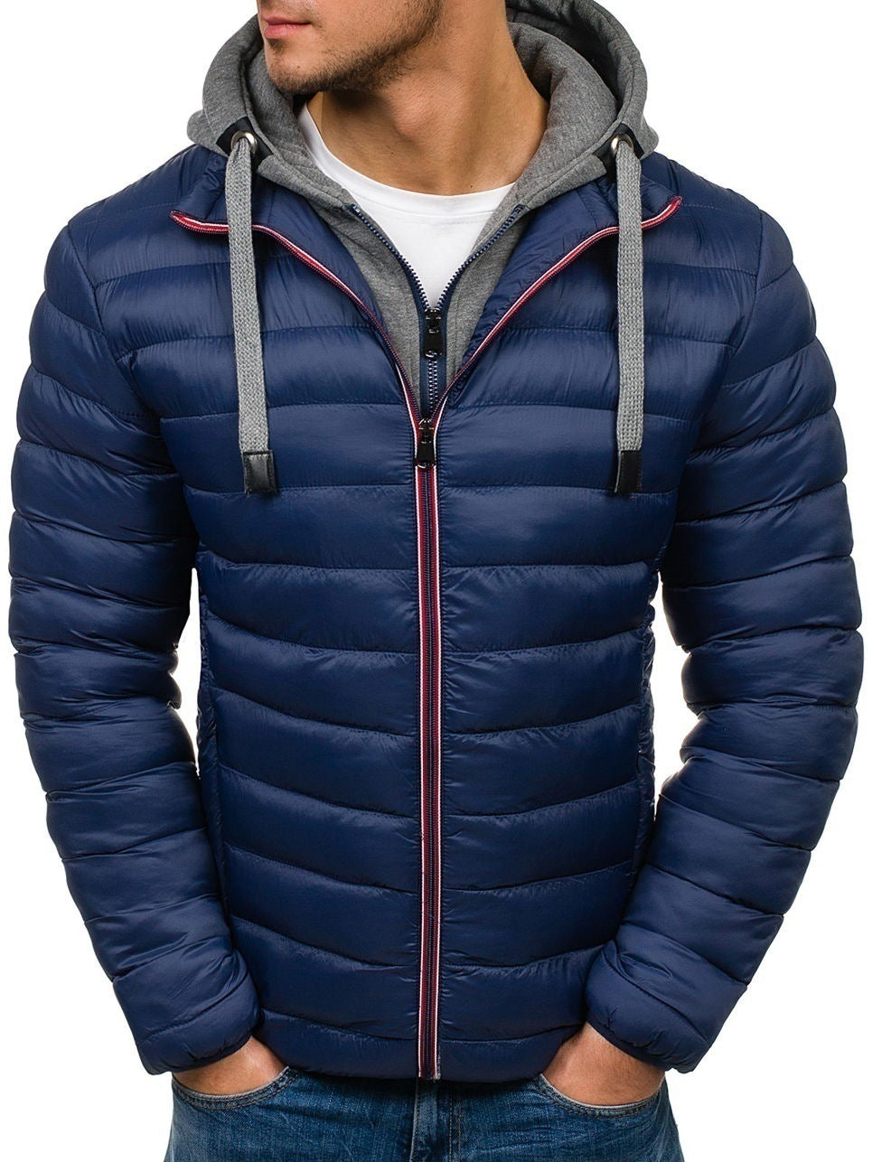 Men's pure color hooded simple cotton jacket