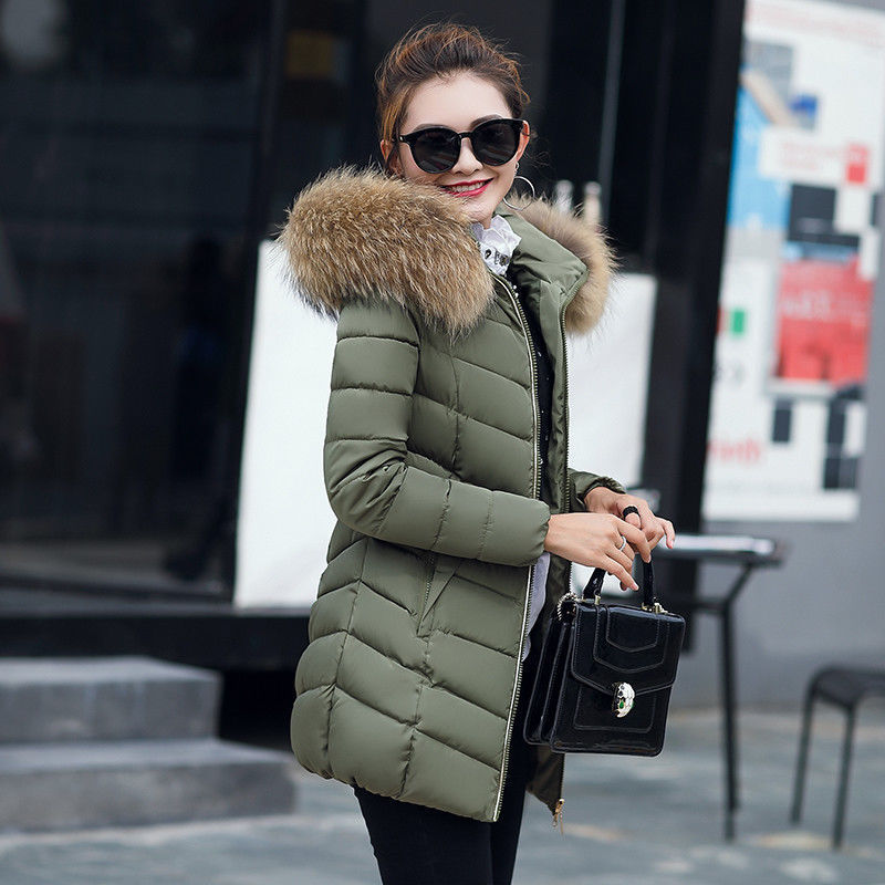 Women's Fashion Slim Fit Long Cotton-Padded Hooded Parka Jacket for Winter with Wadded Outerwear Coat