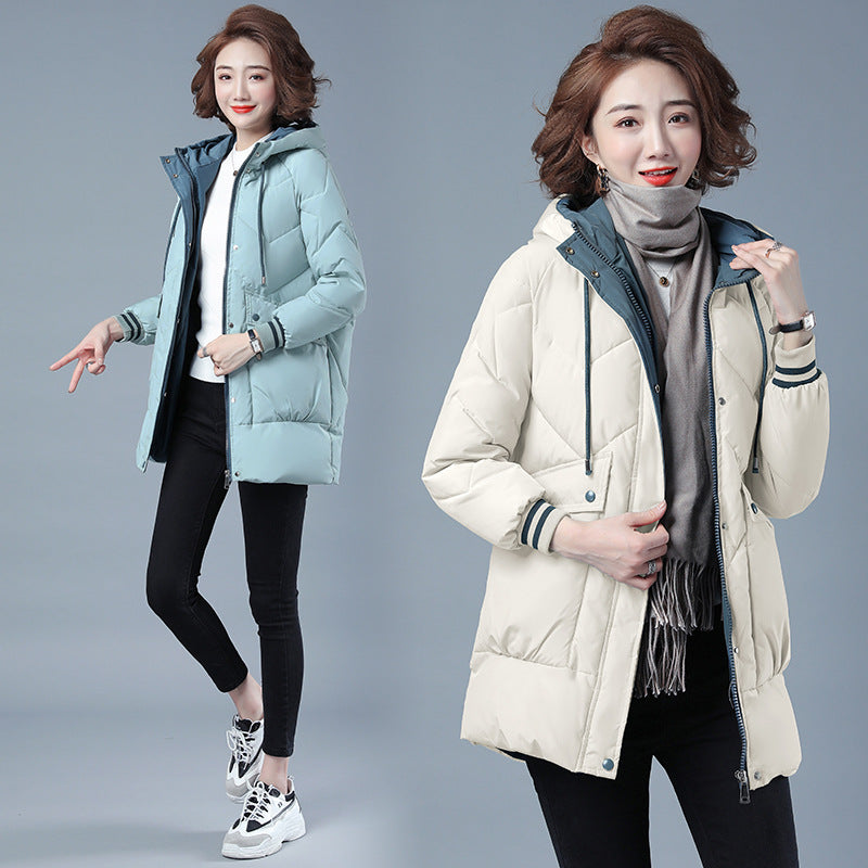 Winter Cotton Puffer Jacket for Women - Mid-length, Loose Fit, and Thickened