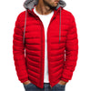 Padded Outdoor Hooded Jacket with Stand-Up Collar and Striped Design for Men