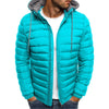 Padded Outdoor Hooded Jacket with Stand-Up Collar and Striped Design for Men