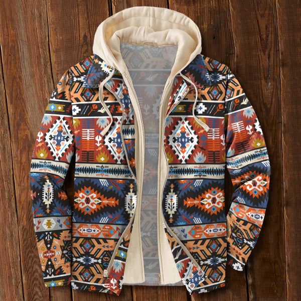 Men's Hooded Jacket: Casual Printed Cotton Coat for Leisure