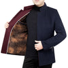 Men's Woolen Coat with Velvet Stand Collar and Fleece Lining for Autumn and Winter Warmth