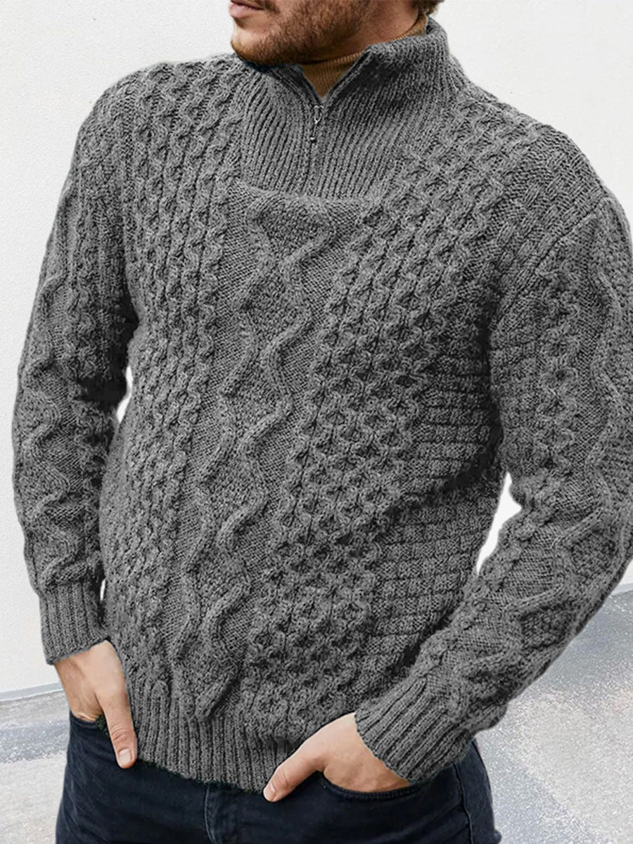 Turtleneck Zipper Knitted Sweater with Long Sleeves