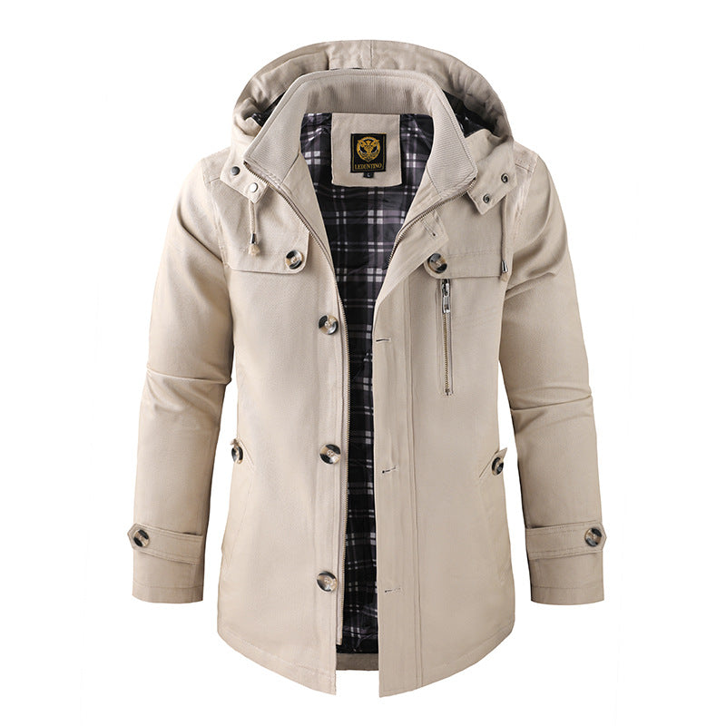 Men's Hooded Jacket with Mid-Length Design