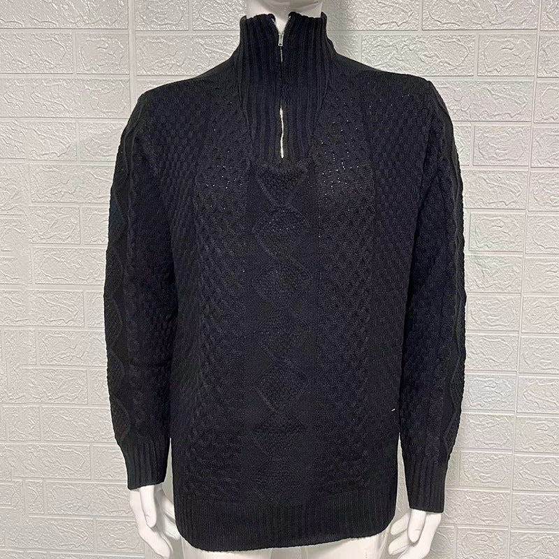 Turtleneck Zipper Knitted Sweater with Long Sleeves