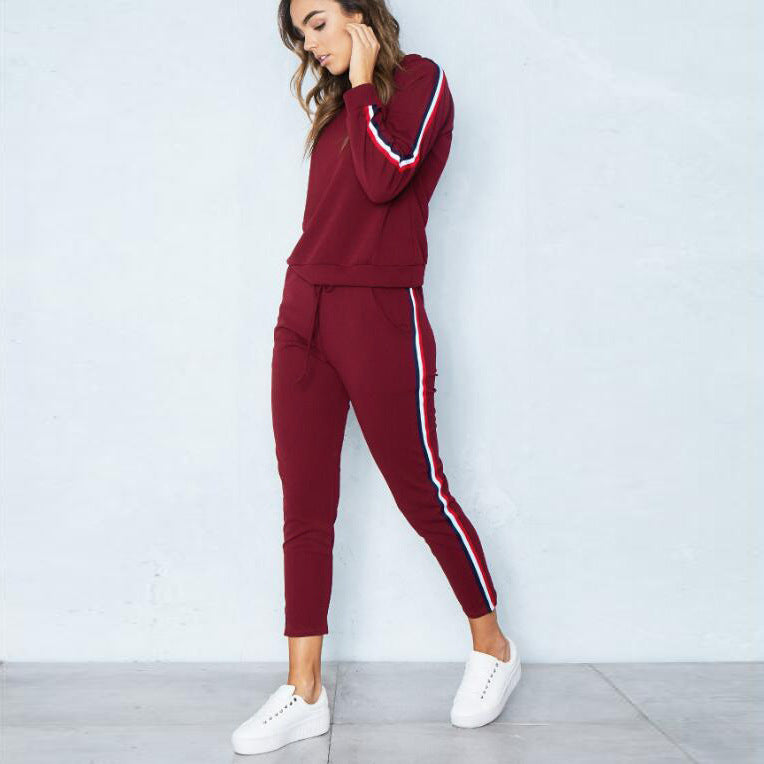 Women's Clothing Set: Solid Color Long-Sleeved Sports Casual Trousers for Autumn and Winter