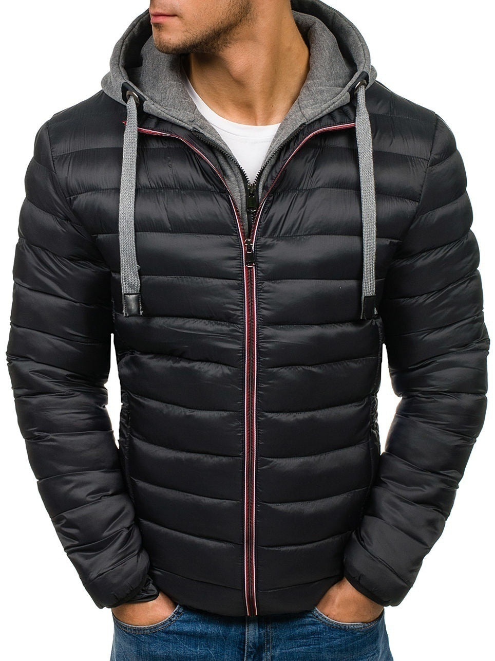 Men's pure color hooded simple cotton jacket