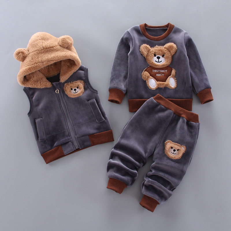 New Cartoon Plus Velvet Bear Three-piece Suit