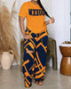 Women's Fashion Short Sleeve Ripped Trousers Two-piece Set