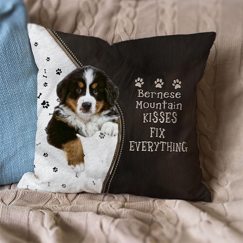 Pet Dog Print Linen Sofa Cushion Peach Skin Pillowcase