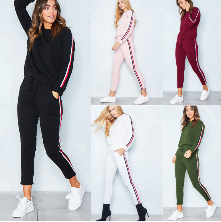 Women's Clothing Set: Solid Color Long-Sleeved Sports Casual Trousers for Autumn and Winter