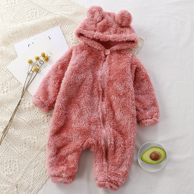 Winter Newborn Baby Plush Outerwear - Cozy One-piece Romper for Infants