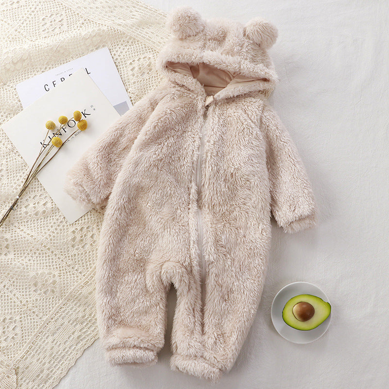 Winter Newborn Baby Plush Outerwear - Cozy One-piece Romper for Infants