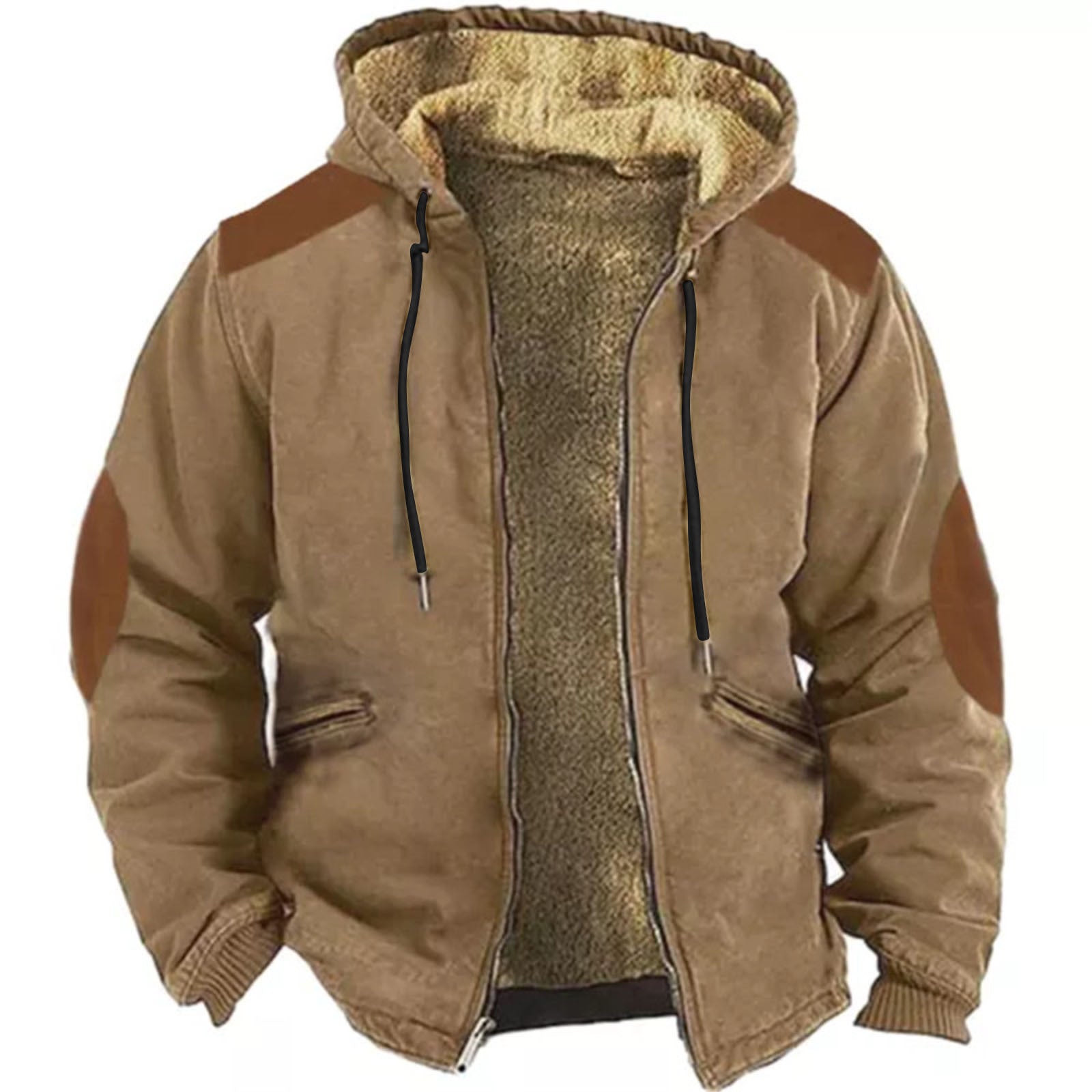 Multicolor Hooded Sweater with Brown Lined Cotton-Padded Jacket