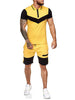 Men's summer color matching slim sports suit