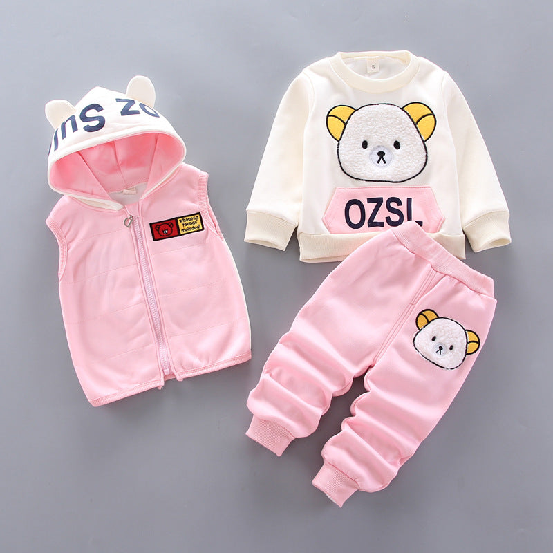 New Cartoon Plus Velvet Bear Three-piece Suit