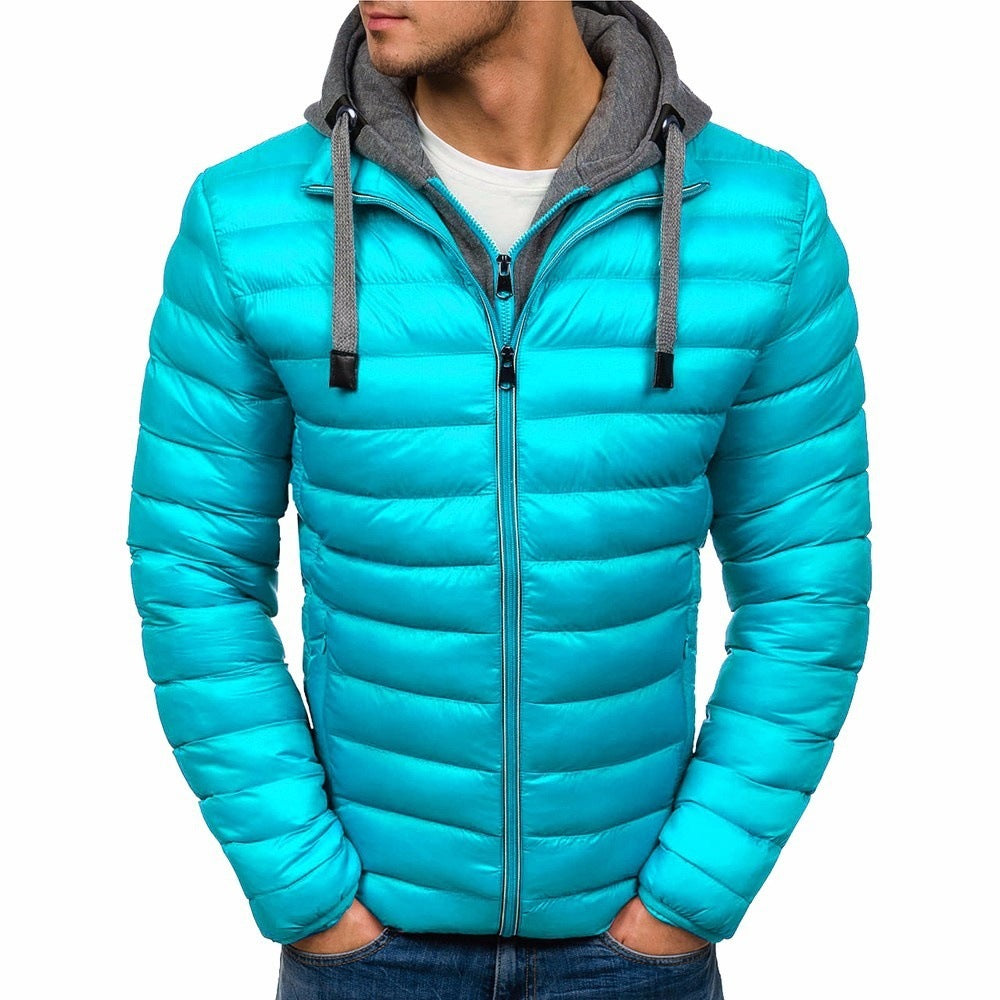 Men's pure color hooded simple cotton jacket