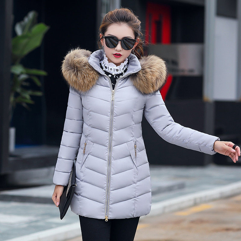 Women's Fashion Slim Fit Long Cotton-Padded Hooded Parka Jacket for Winter with Wadded Outerwear Coat