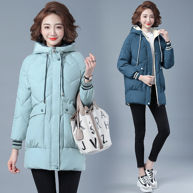 Winter Cotton Puffer Jacket for Women - Mid-length, Loose Fit, and Thickened