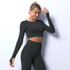 Yoga Apparel Set for Women: Seamless Knit Long-Sleeve Top and Bottoms