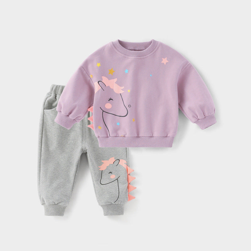 Male And Female Baby Cartoon Long-sleeved Two-piece Suit