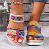 Ethnic Style Woven Sandals: Fashionable Wavy Pattern with Linen Bottom, Wide Strap Wedges for Women in Summer Casual Wear