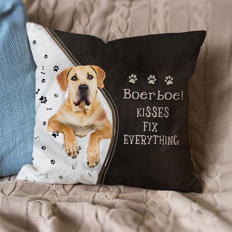 Pet Dog Print Linen Sofa Cushion Peach Skin Pillowcase