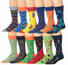 James Fiallo Men's 12-Pack of Crew Socks with Playful Facial Expressions and Striped, Vibrant Colors