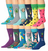 James Fiallo Men's 12-Pack of Crew Socks with Playful Facial Expressions and Striped, Vibrant Colors