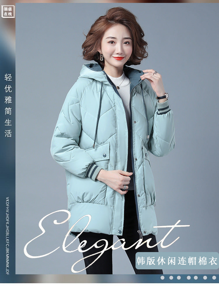 Winter Cotton Puffer Jacket for Women - Mid-length, Loose Fit, and Thickened