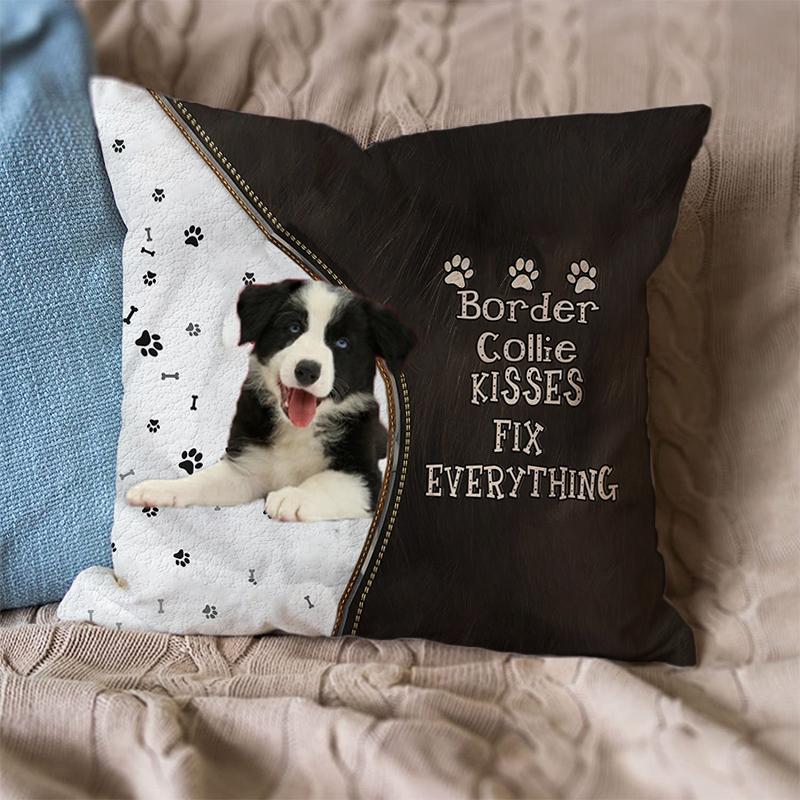 Pet Dog Print Linen Sofa Cushion Peach Skin Pillowcase