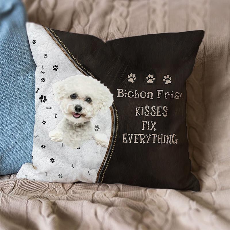 Pet Dog Print Linen Sofa Cushion Peach Skin Pillowcase