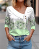 Diagonal Collar Color-Blocking Floral Print Long T-Shirt