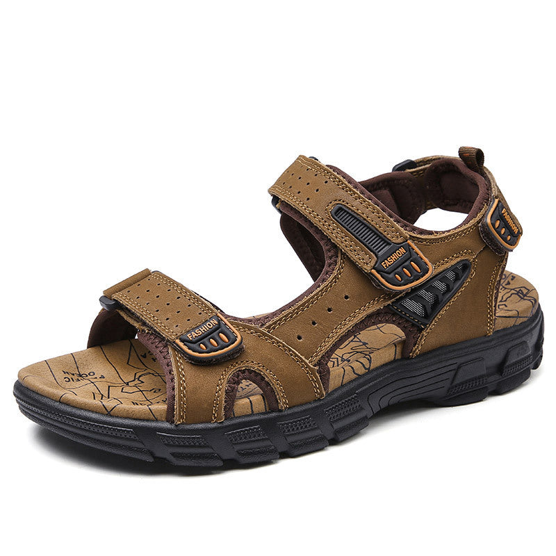 Stylish Open Toe Men's Platform Sandals in First Layer Cowhide for Casual Outdoor Comfort