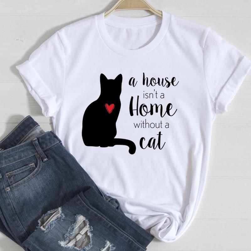 Cat Cute Printed European And American Short Sleeve