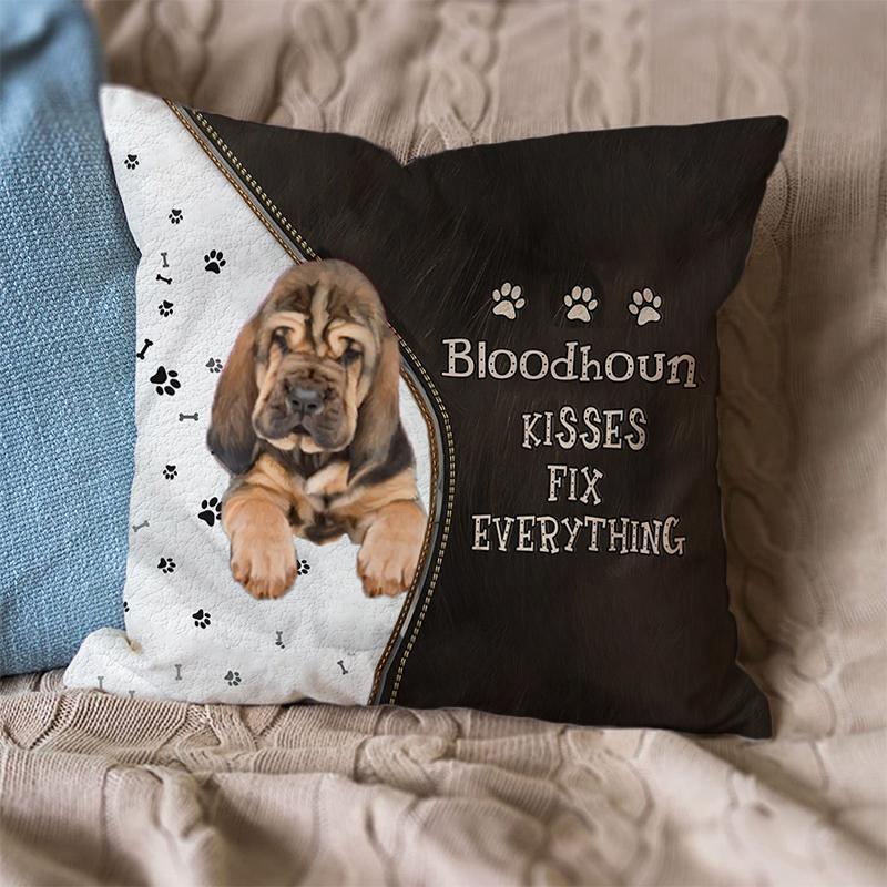 Pet Dog Print Linen Sofa Cushion Peach Skin Pillowcase