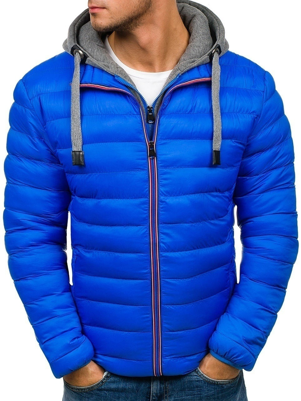 Men's pure color hooded simple cotton jacket