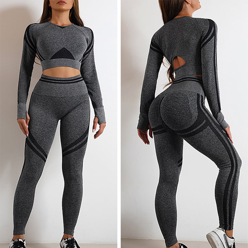 Seamless 2-Piece Yoga Pants and Long Sleeve Tops Set for Gym, Fitness, and Sports: Enhancing Butt Lift, Slim Fit Workout Attire