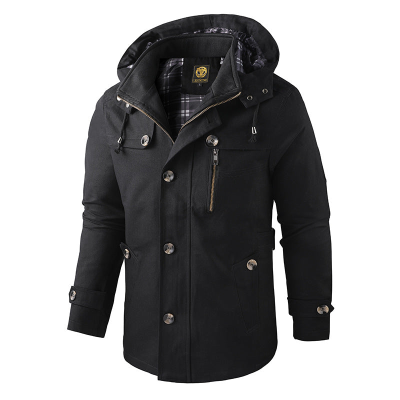 Men's Hooded Jacket with Mid-Length Design