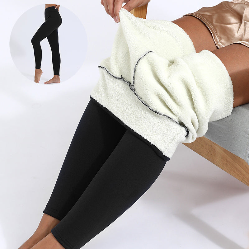 Cold-Weather Leggings with High Stretch and Cozy Lamb Cashmere Lining for Women's Fitness – Thick and Warm Skinny Pants