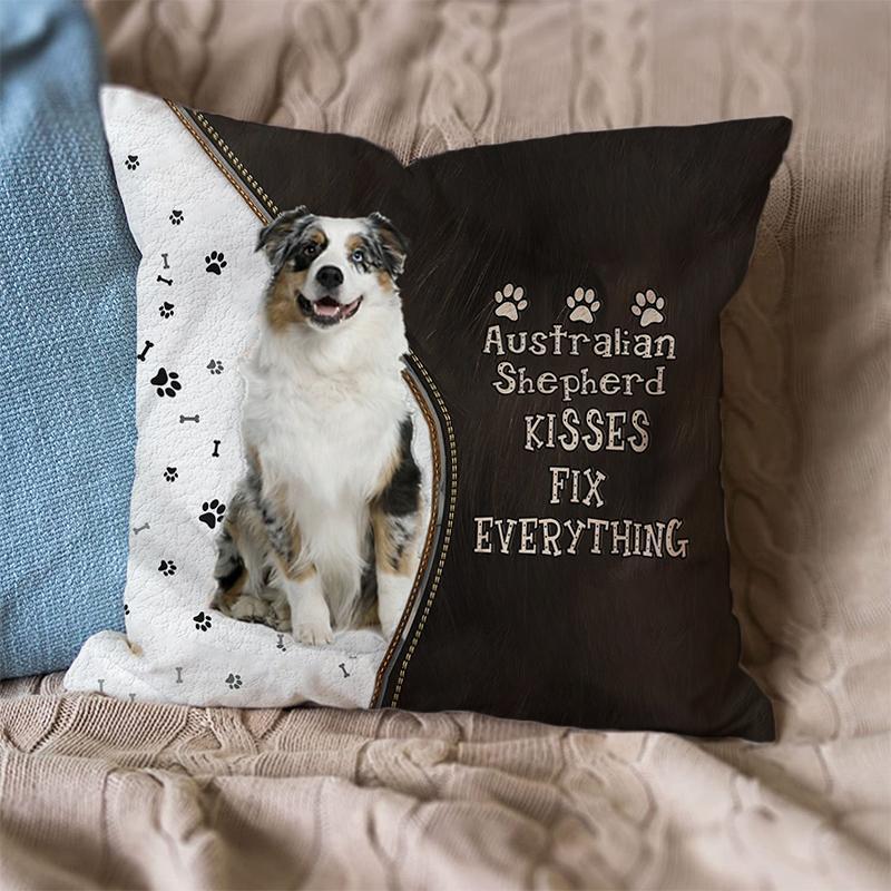 Pet Dog Print Linen Sofa Cushion Peach Skin Pillowcase