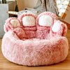 Round Large Pet House with Long Plush Deep Sleeping Area, Bear Paw Shape Super Soft Cushion Calm Beds for Dogs and Cats