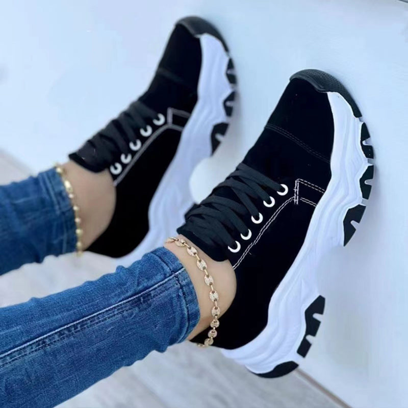 Women's Lace-up Sneakers for Outdoor Walking and Casual Sport Flats Platform