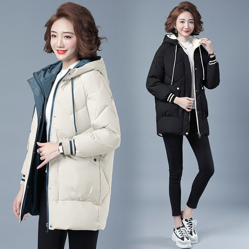 Winter Cotton Puffer Jacket for Women - Mid-length, Loose Fit, and Thickened